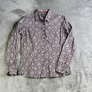 ROUGHSTOCK Paisley Shirt Women's S Maroon White Pearl Snap Western 100% Cotton